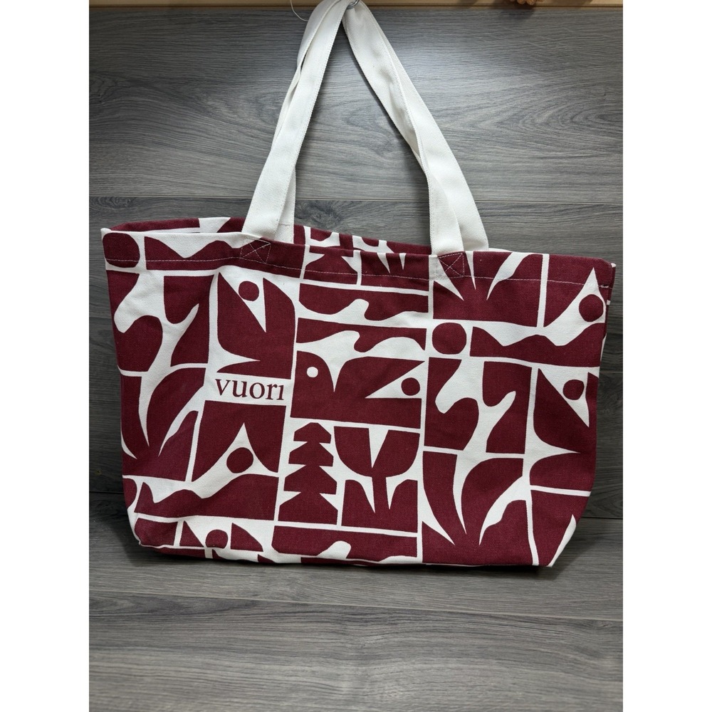 VUORI Holiday Tote Strawberry Red White Canvas Cody Hudson Travel Reusable Bag